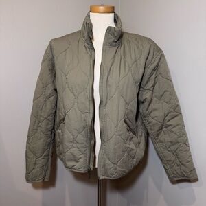 LUCKY BRAND 100% Cotton Quilted Short Puffer Jacket OLIVE GREEN / SIZE LARGE